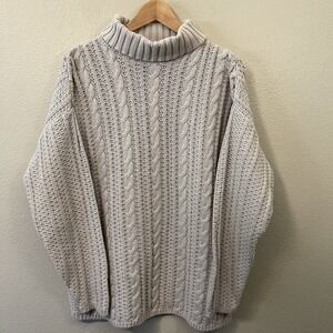 VTG Cherokee Cable Knit Rory Gilmore Sweater Cotton Turtle Neck Beige Size L